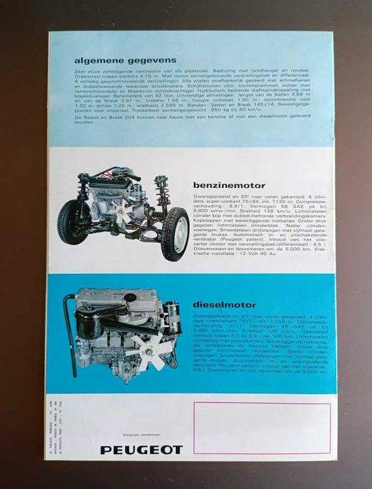 Folheto publicidade memorabilia 1968 Peugeot 204