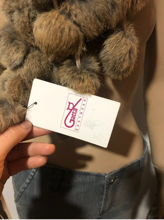 Nowy beżowy szalik futro natrualne królik, futrzany szal Gatta