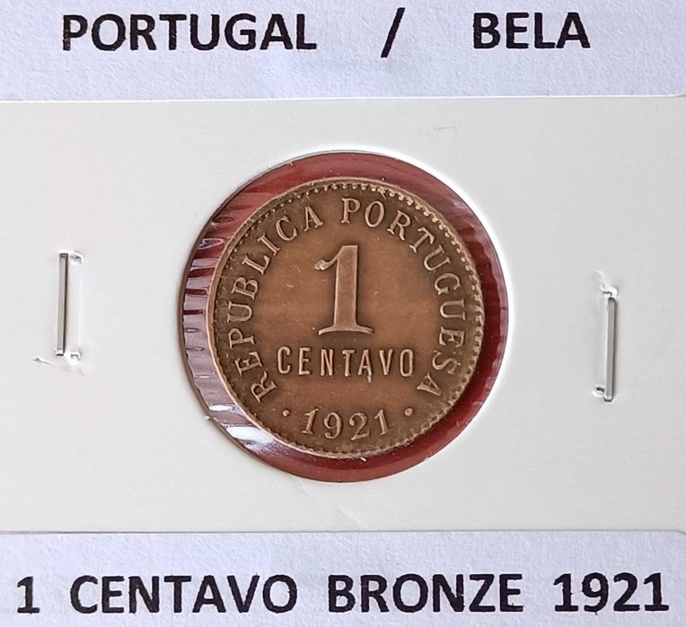 Moeda  de 1 Centavos 1921 da 1ª república Portuguesa ( Bronze )