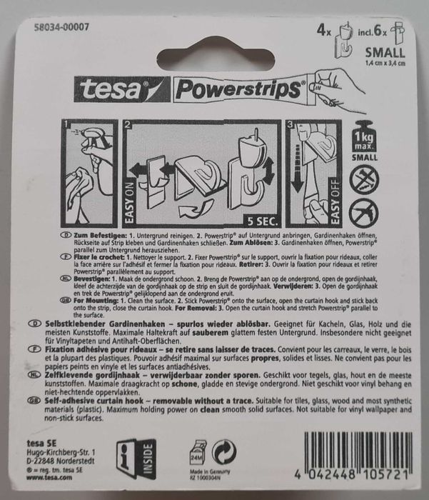 Tesa Powerstrips Haczyki Białe 2w1 4 sztuki do firanek, karniszy
