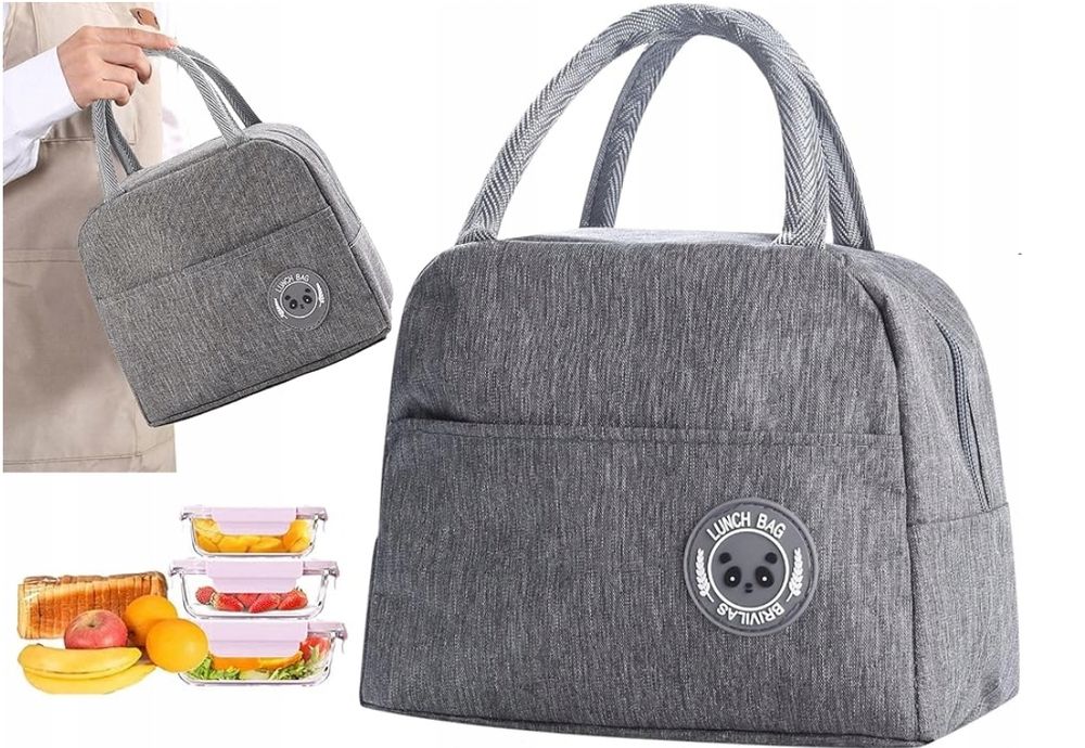 Torba Termiczna Do Pracy Na Lunch Jedzenie Śniadanie Śniadaniowa Szara