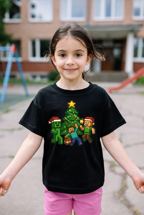 Koszulka dziecięca czarna creeper w minecraft prezent święta 128