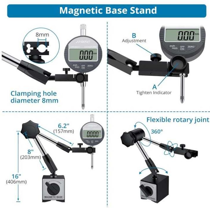 Cyfrowy czujnik zegarowy 0-25mm z podstawą magnetyczną AUTOUTLET