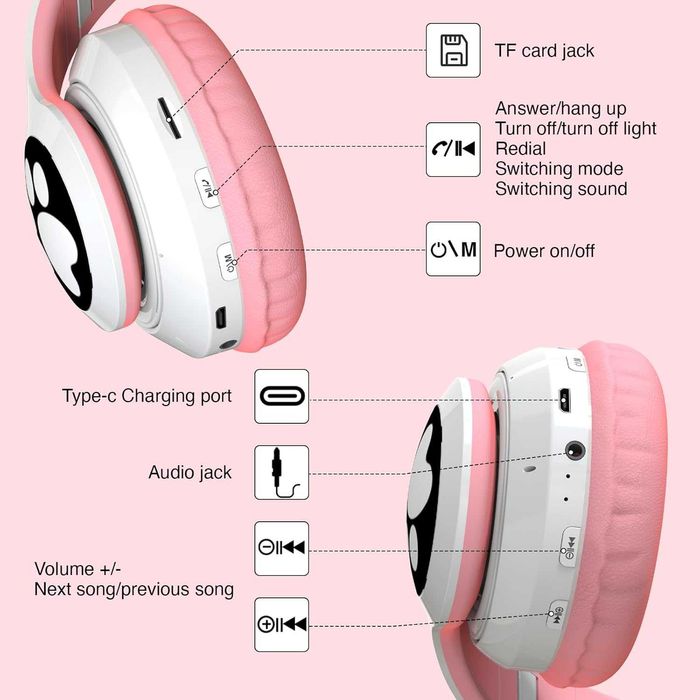OHAANYY OH-51 Kocie słuchawki bezprzewodowe Bluetooth RGB LED