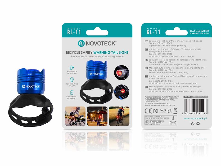 Luz de Segurança Traseira para Bicicleta Azul RL-11 LED Alto Brilho, M