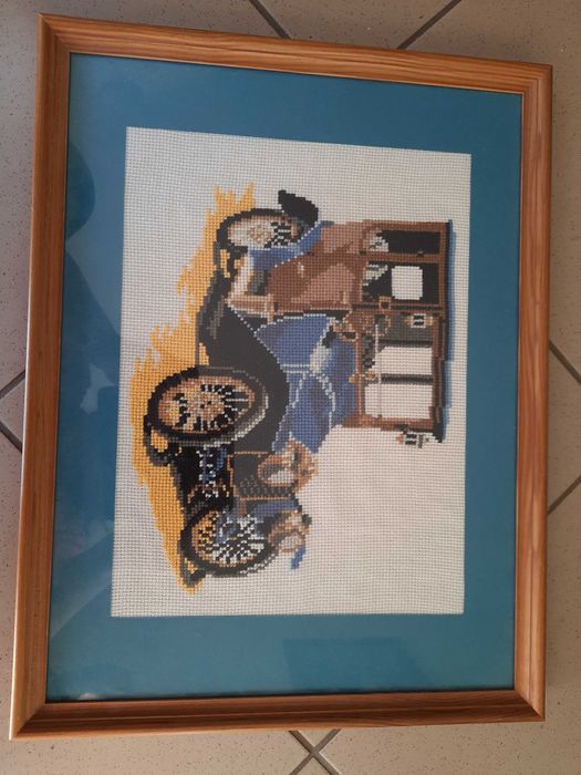 Duzy obraz w ramie samochod haft krzyżykowy rękodzieło hobby