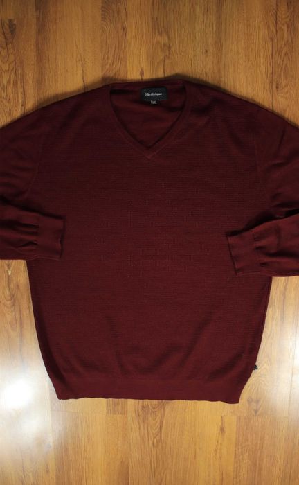 Sweter Matinique r. XXL bordowy męski wełniany dekolt V