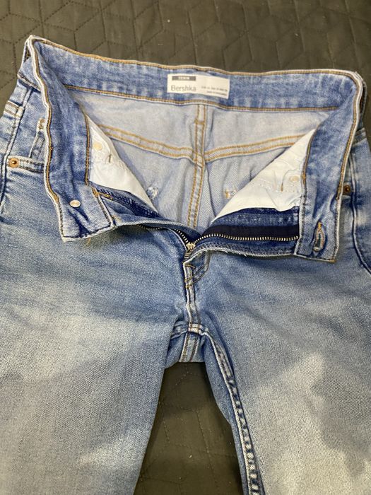 Calções bermuda denim masculinos azul com bainha dobrada – Tamanho 34
