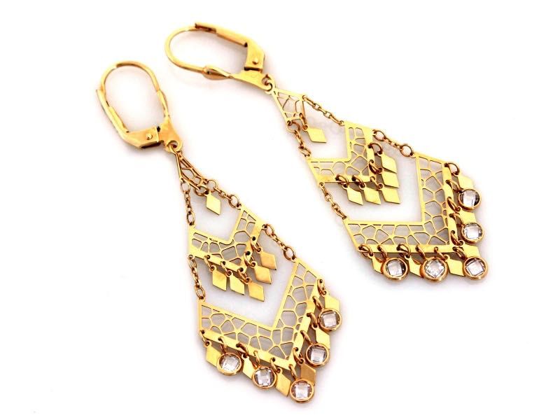 Kolczyki złote wiszące ruchome ażurowe Boho – Retro – Vintage pr. 585