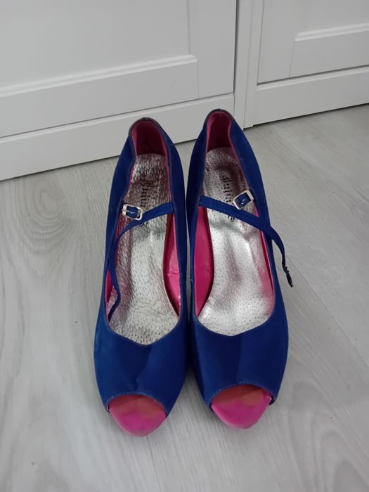 #Julia-S buty na obcasie koturnie różowe granatowe