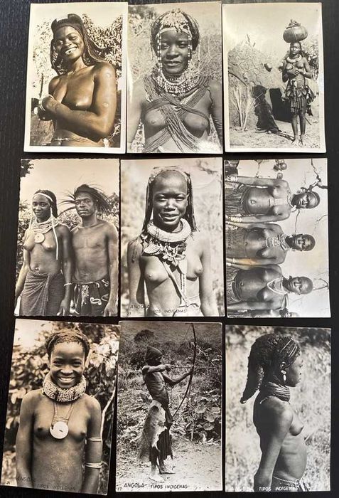 Lote 9 Postais Antigos Circulados Angola - Tipos Indígenas Damba (Quitos / Anos 60)