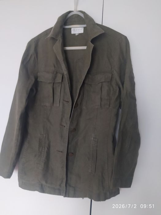 Lniana bluza khaki z kieszonkami, Hennes, rozmiar 38