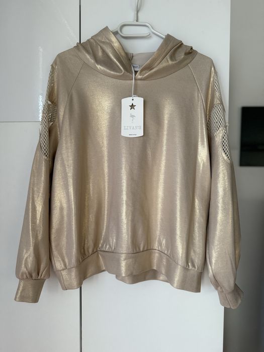 Złota bluza metaliczna z kapturem livan’s