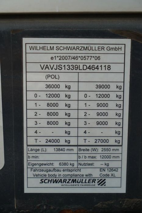 Schwarzmuller Firanka / Standard / Paleciara  / Osie Saf /