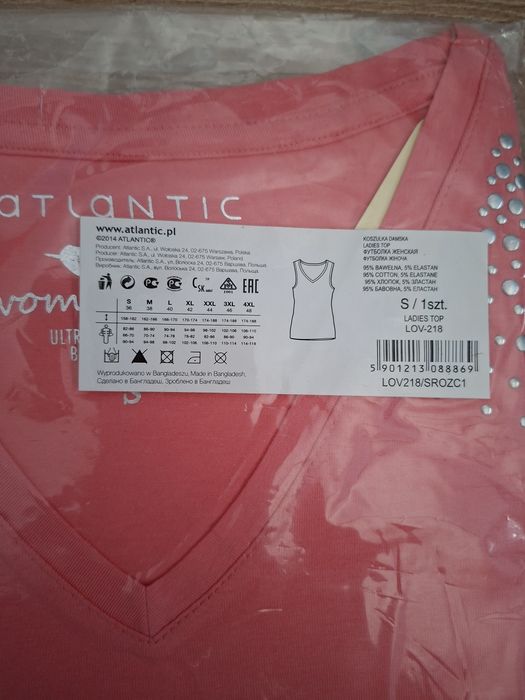 Podkoszulka na ramiączkach Atlantic, rozmiar S, różowa