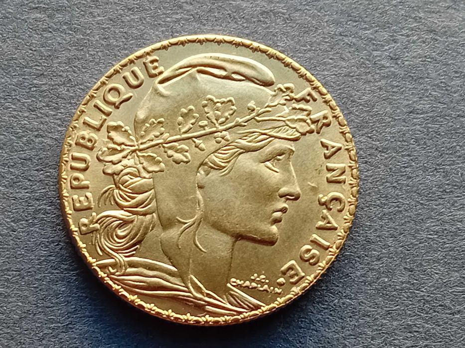 1 moeda 20 francos Coq 1899, prata banhada a ouro nova