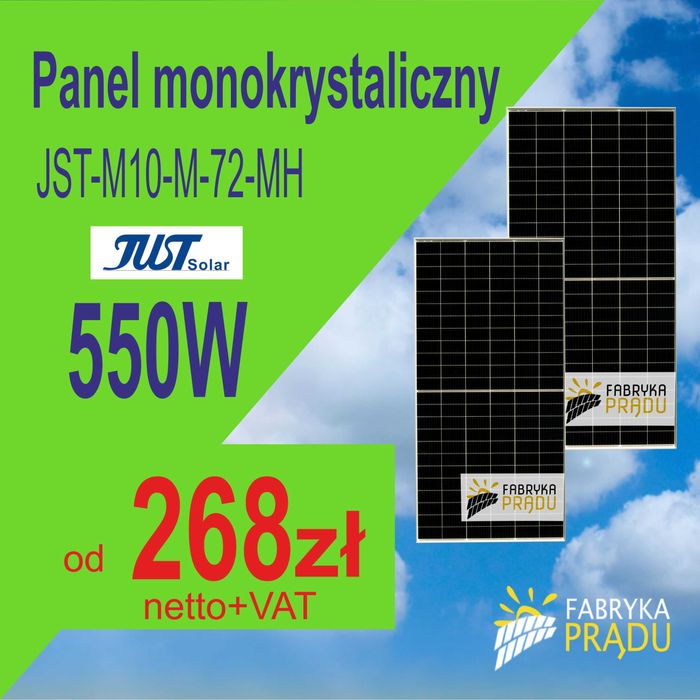 Panele fotowoltaiczne 550W Panel * 329 zł Brutto Just Solar Od ręki !