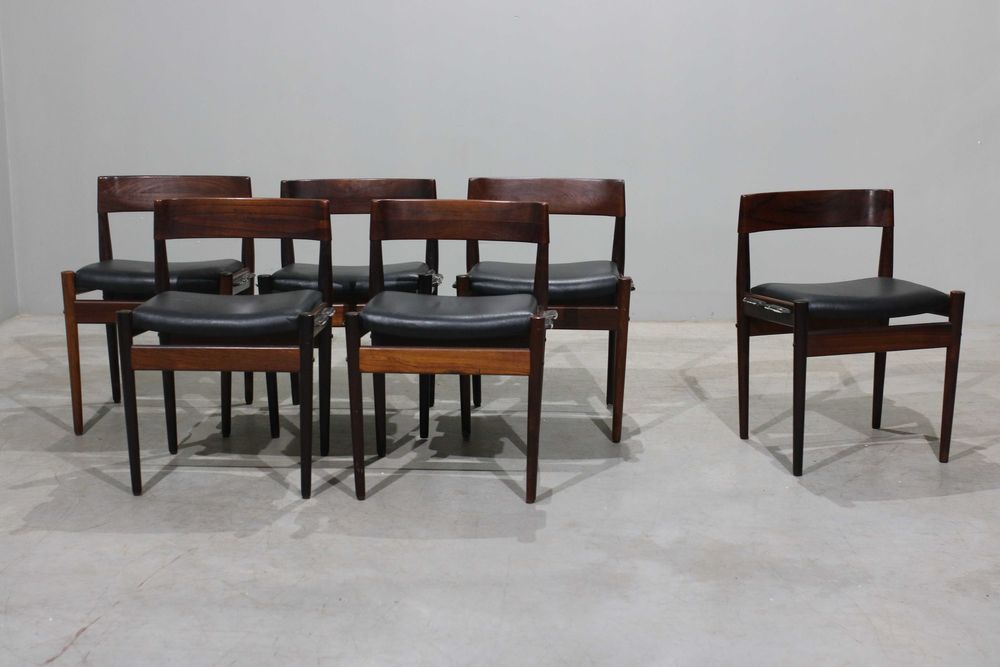 Cadeiras Grete Jalk da déc. 60 em pau santo e couro | Mid Century