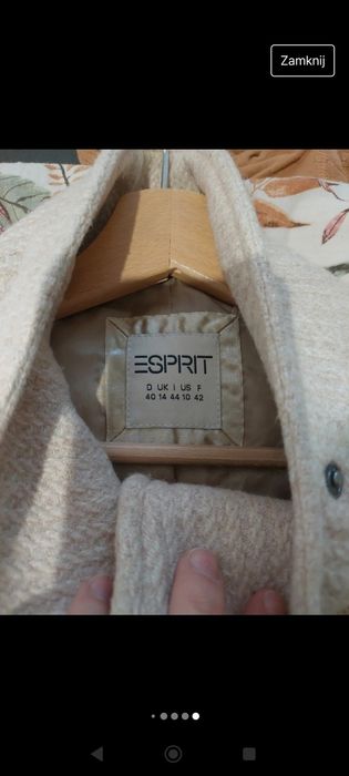 Jasny, kremowy, wełniany płaszcz Esprit. 40. Wool.