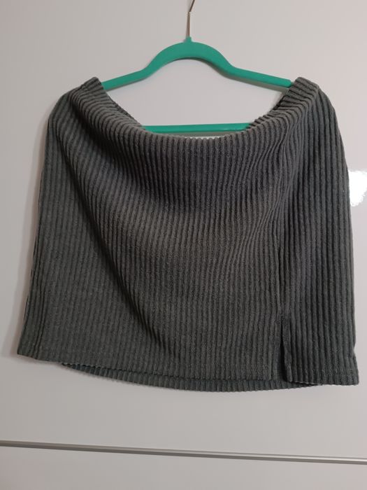 Top i spódnica prążek, szary komplet, zestaw