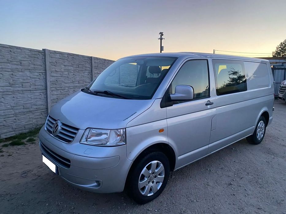 Volkswagen TRANSPORTER * 2.5 TDI 130KM * Brygadówka 6 Osobowy * LONG * Tylko 151.000km ! !  _ Klimatyzacja, Alufelgi _ Ładny Srebrny Kolor _ Długi _ Mały Przebieg