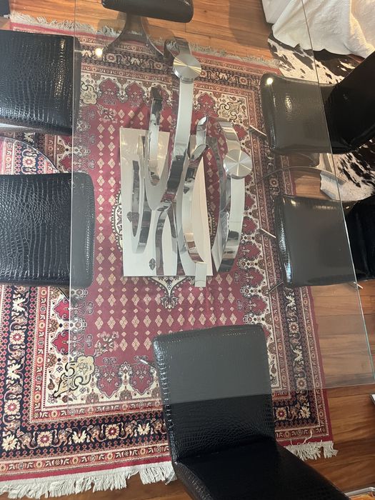Conjunto mesa de jantar em vidro 180x90 com 6 cadeiras