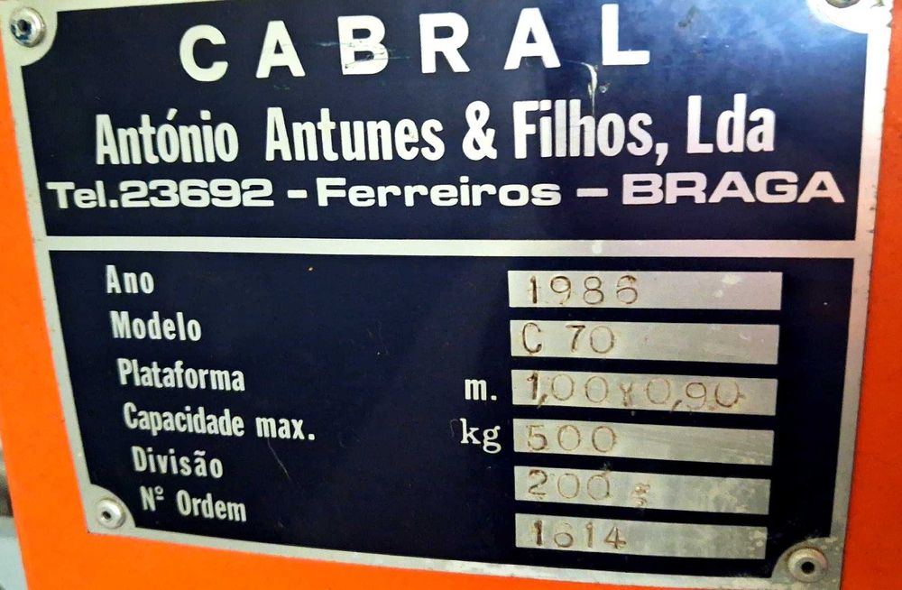 Balança industrial CABRAL C70 500 kg – plataforma 100x90 cm
