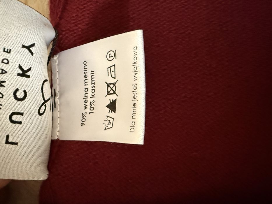 Szalik szal lucky handmade wełna kaszmir bordowy