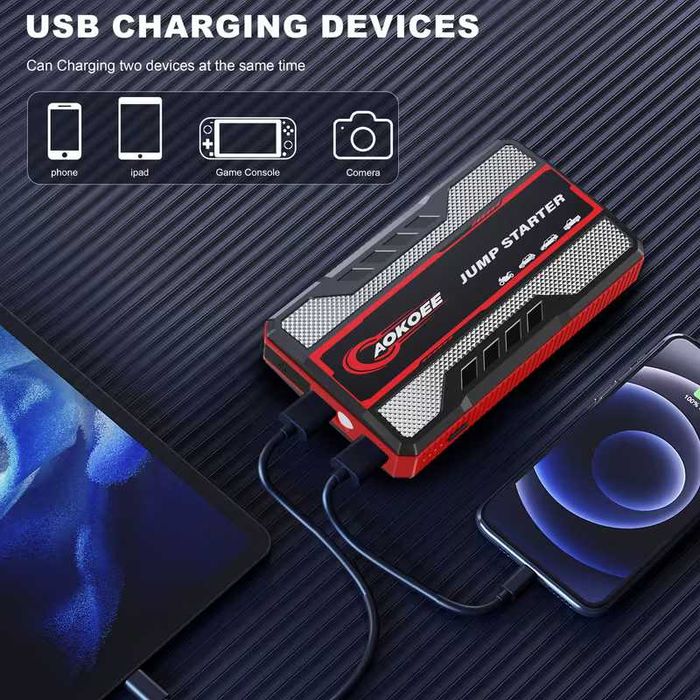 Пуско зарядний для авто 12V 1200 бустер з LED ліхтарем і Smart клемами