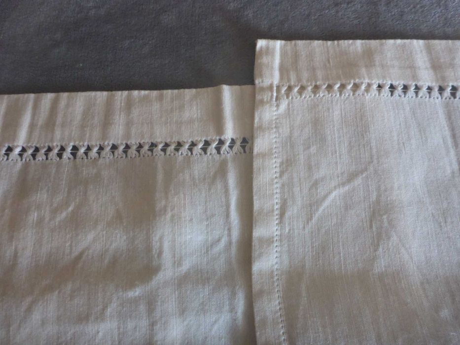 Linho Puro - 3 requintadas toalhas casa banho, bordado floral manual