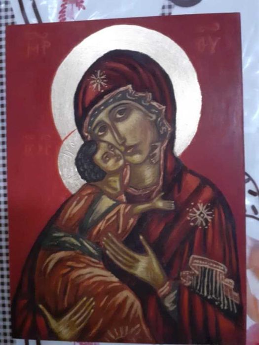 Ikona Matka Boska deska  recznie malowana