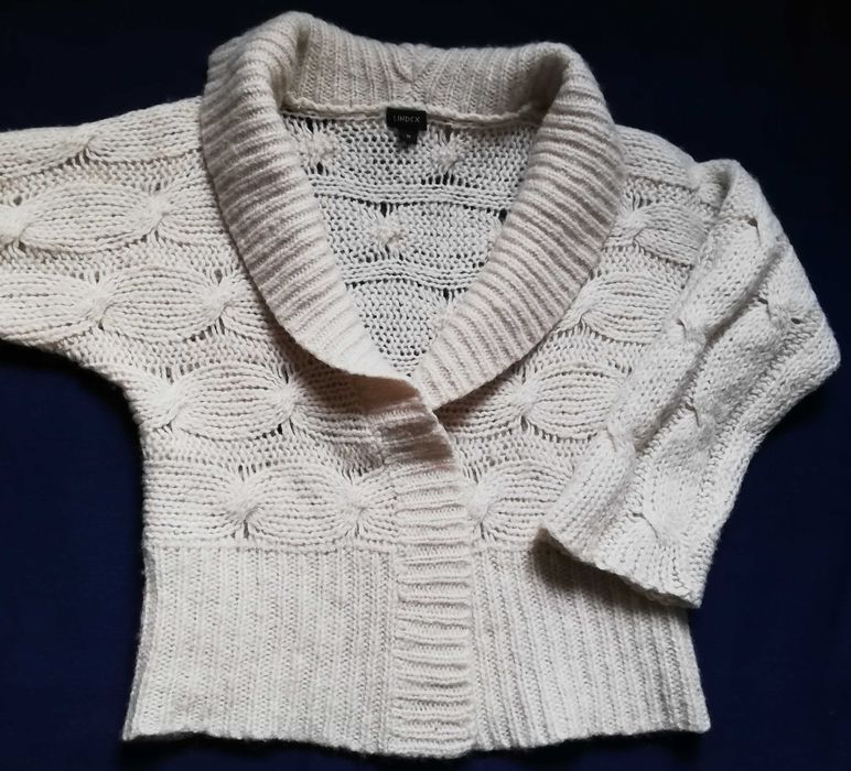 ażurowy sweter narzutka cardigan 38 wełniany kardigan perełka vintage