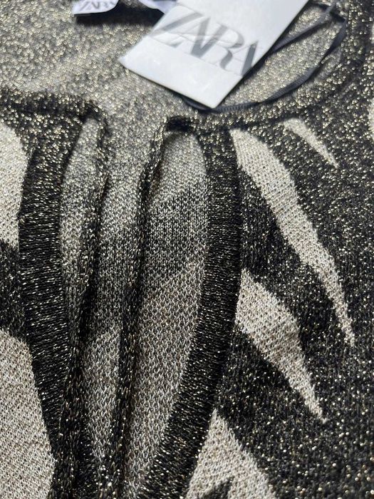 Elegancki komplet ZARA tunika i spodnie beżowo-czarny NOWY