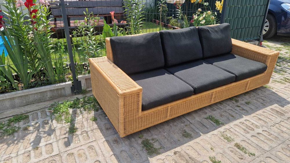 Sofa rattanowa 3os funkcja spania z rattanu ogrodowa naturalna RATTAN