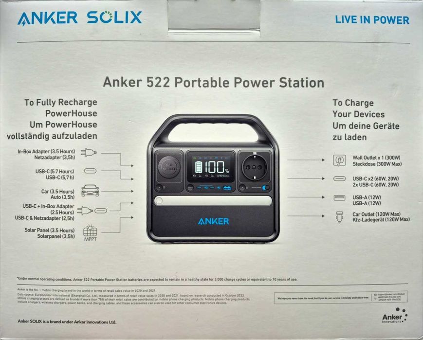 Зарядна станція Anker 522. Єм-ть 320Wh, поту-ть 300W. ГАРАНТІЯ 5 РОКІВ