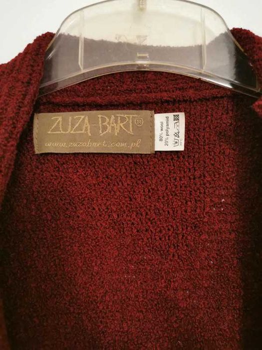 Zuza Bart asymetryczny kardigan burgund bordo 80% wełna