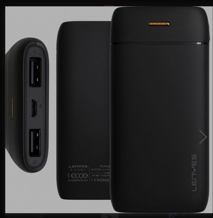 Повербанк LENYES PX167 10000 мАг з LED-індикатором та 2 USB, чорний