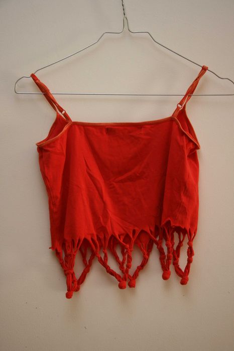 Crop Top Lefties Vermelho c/ Franjas Handmade