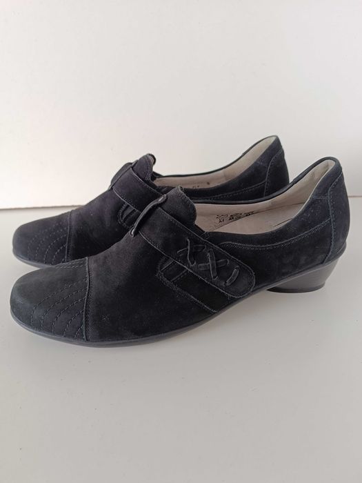 р 8 / 42-43 28 см шкіряні замшеві чорні туфлі черевики Waldlaufer