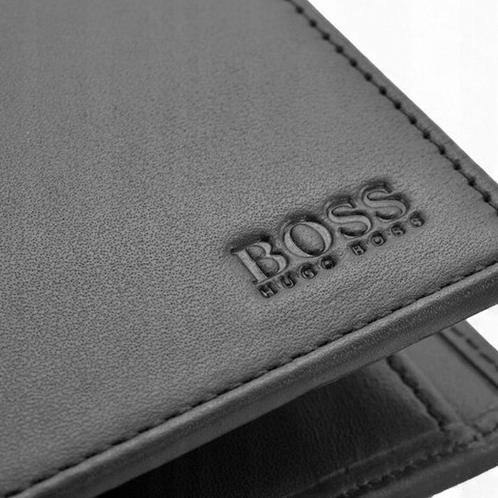 Hugo Boss Portfel Męski Czarny Pojemny Skórzany Bilon Black Skóra Bydl