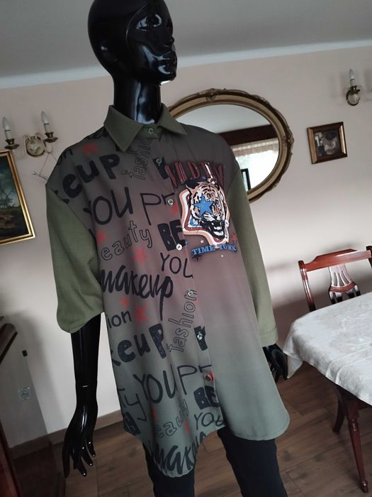 %_ITALY_koszula/ bluzka_napisy/tygrys styl kenzo - 38/44 - khaki