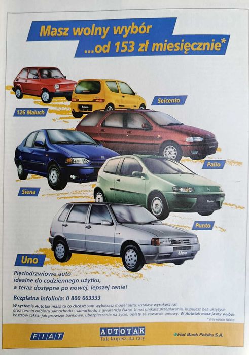 FIAT 126 Maluch Seicento Uno Punto Siena Palio Weekend reklama format A4