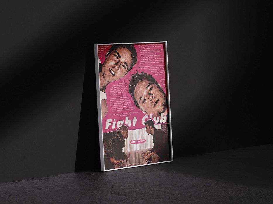 Plakat A3 Fight Club w ramie - różowy
