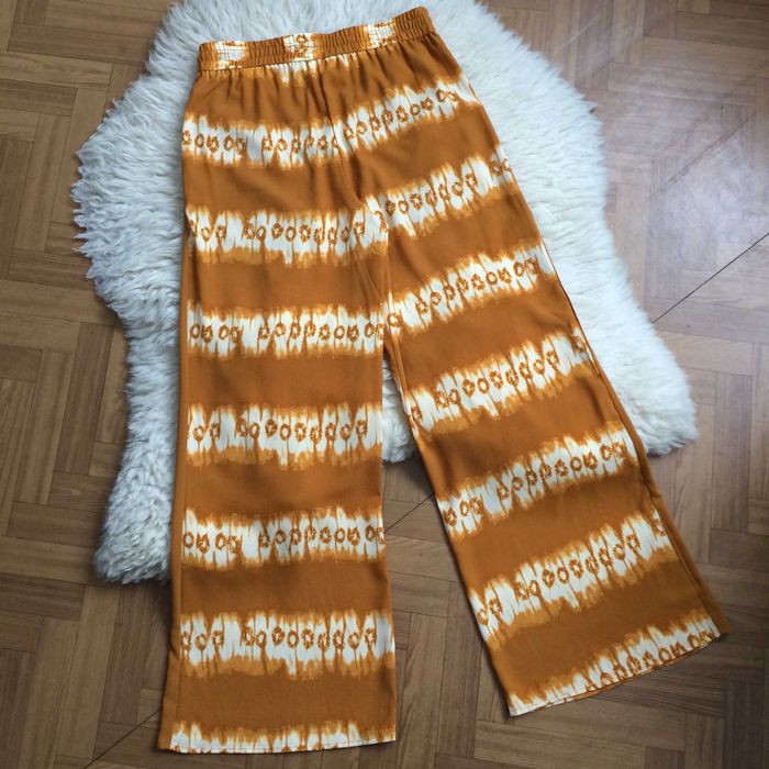 H&M spodnie palazzo musztardowe miodowe tie dye letnie boho L 40