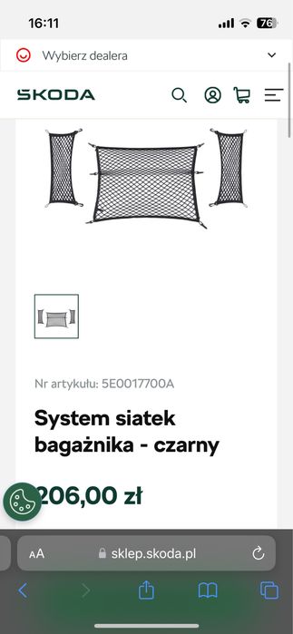 System siatek do bagażnika Skoda