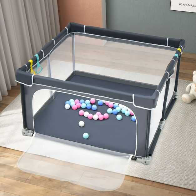 Parque infantil dobrável 50 bolas 124x124x70cm Cinzento Escuro NOVO