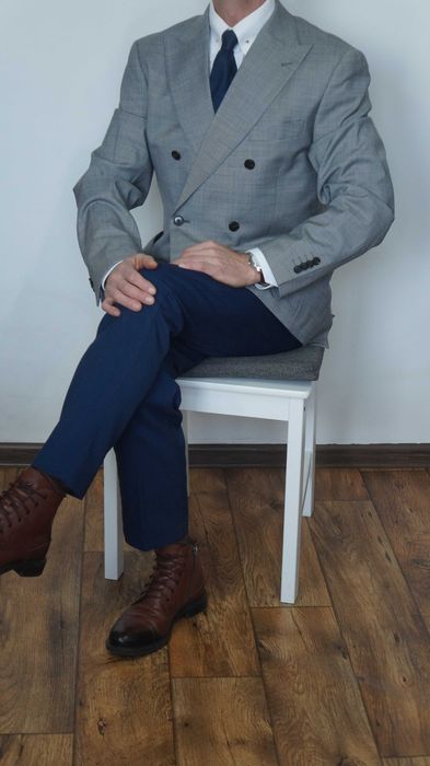 Marynarka dwurzędowa These Glory Days Rozmiar 54 Wełna Jasnoszara