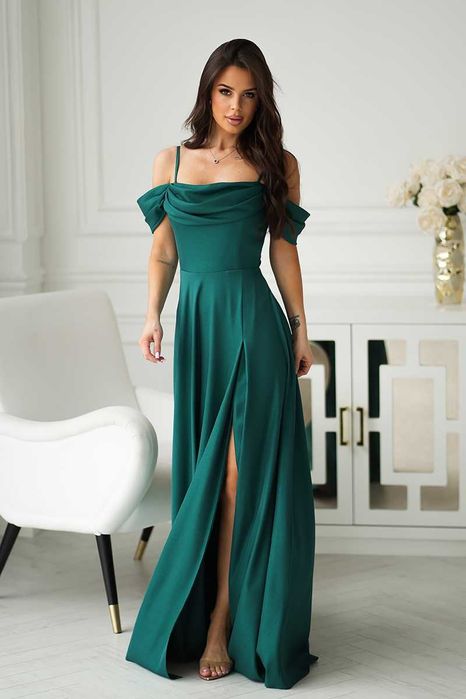 Suknia brokatowa sukienka wieczorowa rozcięcie wesele 42, 44, 46, 48