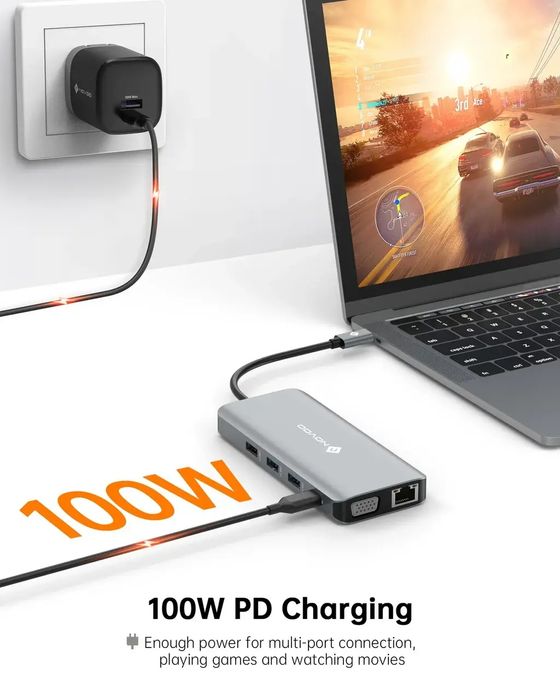 Хаб NOVOO 11-в-1, 3 дисплеї 4K HDMI+VGA, USB-C, RM11