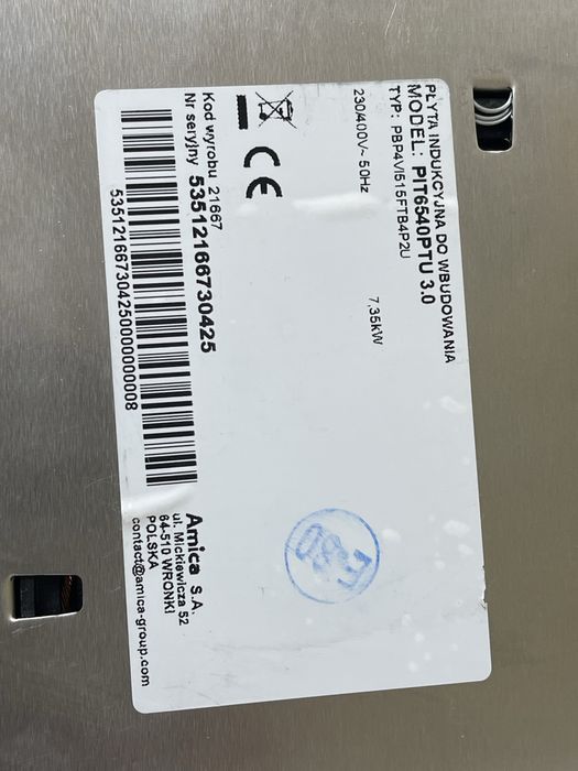 Płyta indukcyjna Amica PIT6540PTU 7,35kW IDEALNA 2025